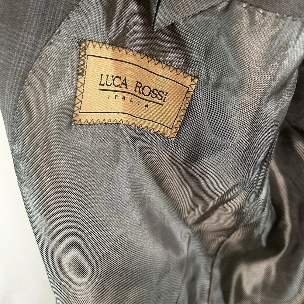 Luca Rossi Italia‎ 40S Gray Plaid Sport Coat Blazer Super 150s 3 Button